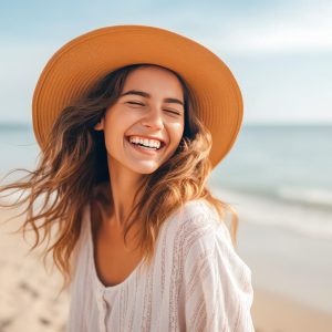 woman smiling on the beach